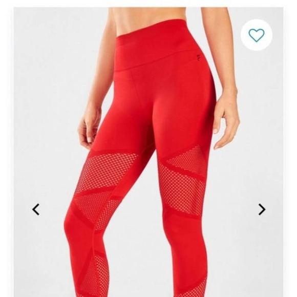 Fabletics High Waisted Athletic Mesh Persimmon Red Leggings Women's Small - Picture 1 of 7